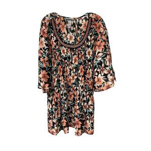 Catherines Floral Blouse Keyhole Beaded Cold Shoulder Size 4X 30-32W